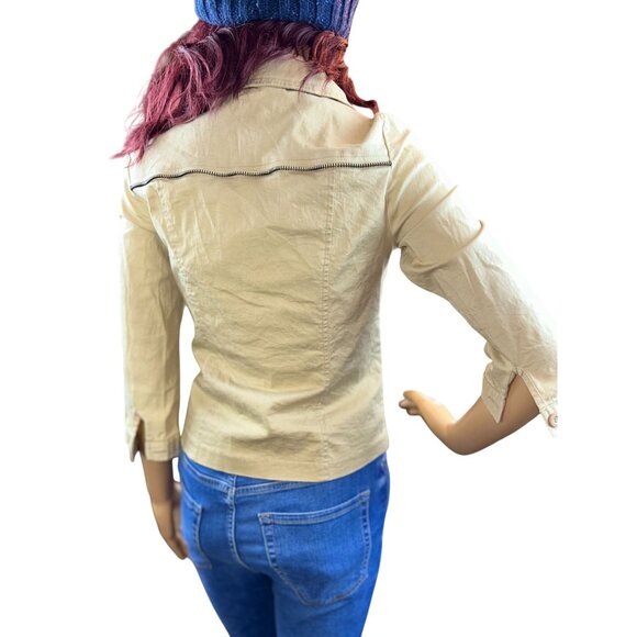 Modern Vintage Button Down Khaki Shirt with Zipper Detail Size XS - Picture 4 of 9